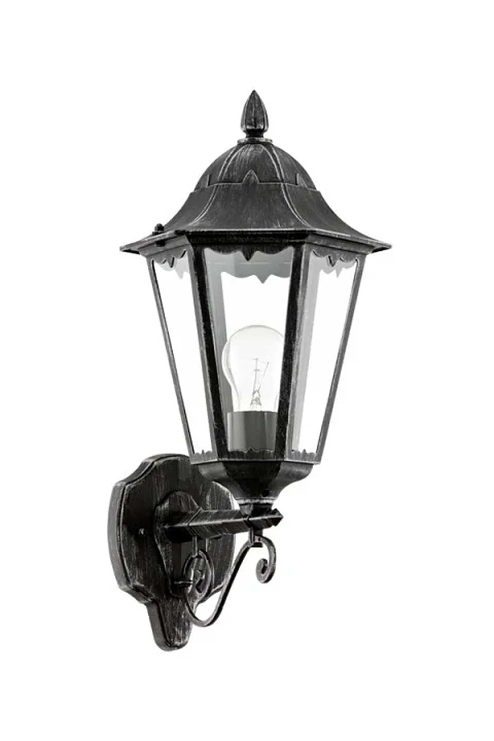 Уличный светильник настенный NAVEDO, 1х60W (E27), H475, литой алюм., черный, серебр. патина/cтекло