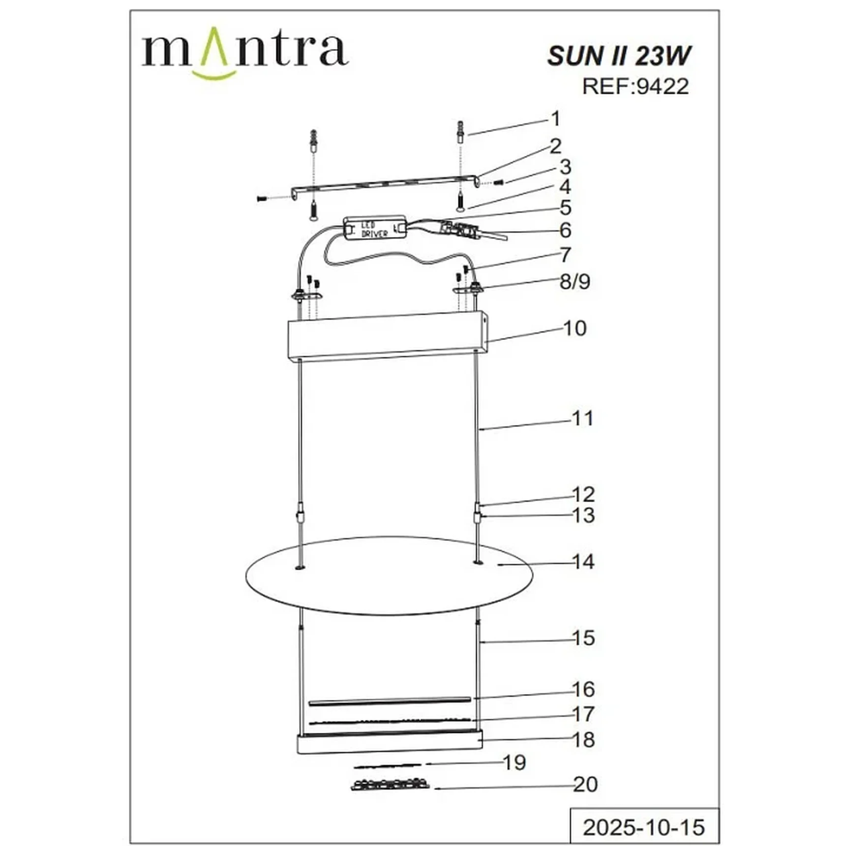 Подвесной светильник Mantra Sun II 9422