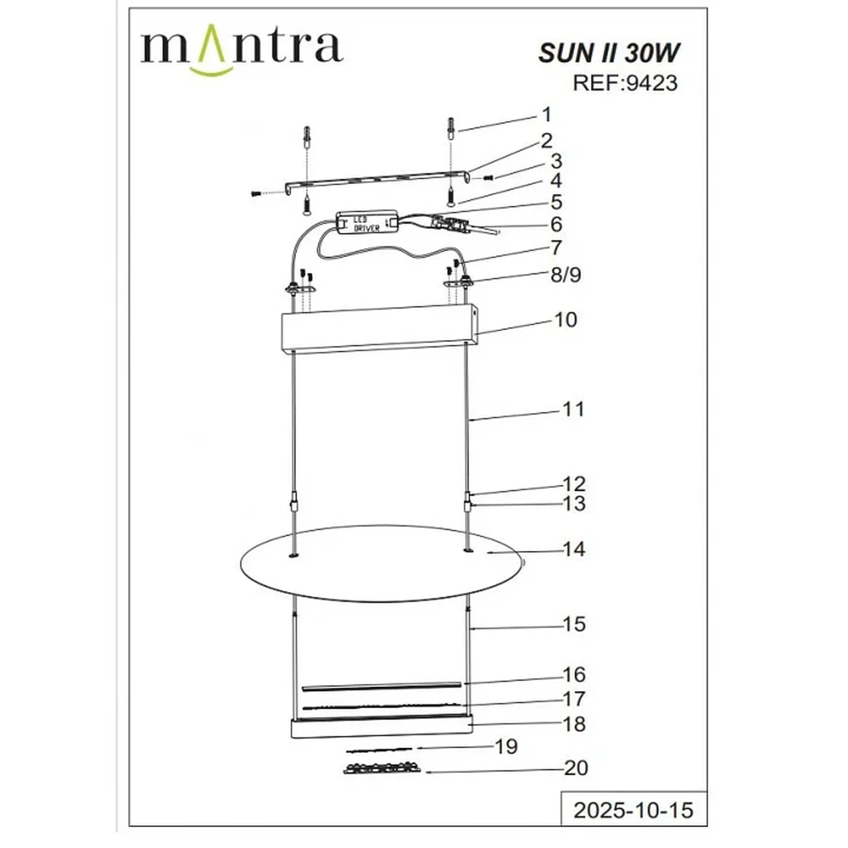 Подвесной светильник Mantra Sun II 9423