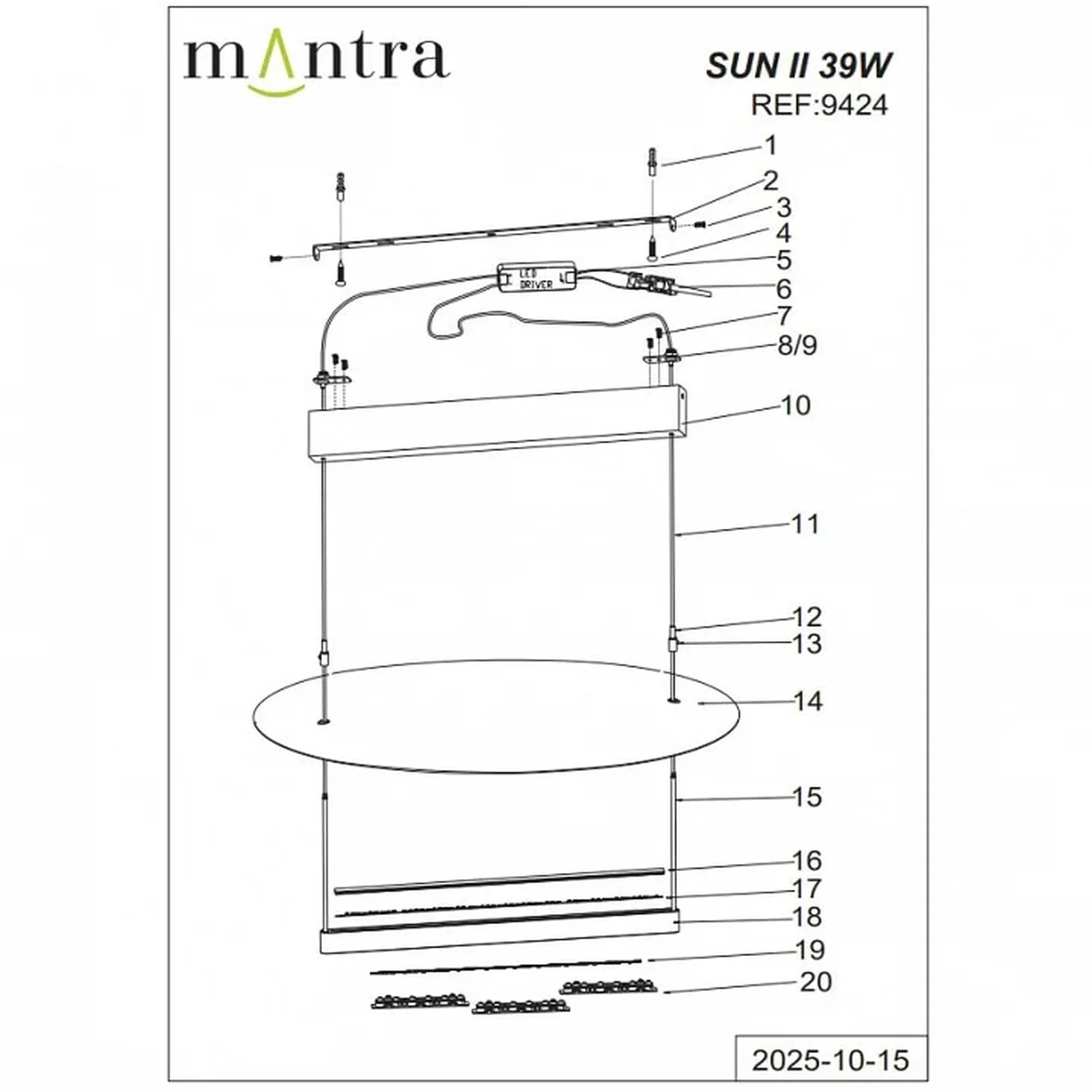 Подвесной светильник Mantra Sun II 9424