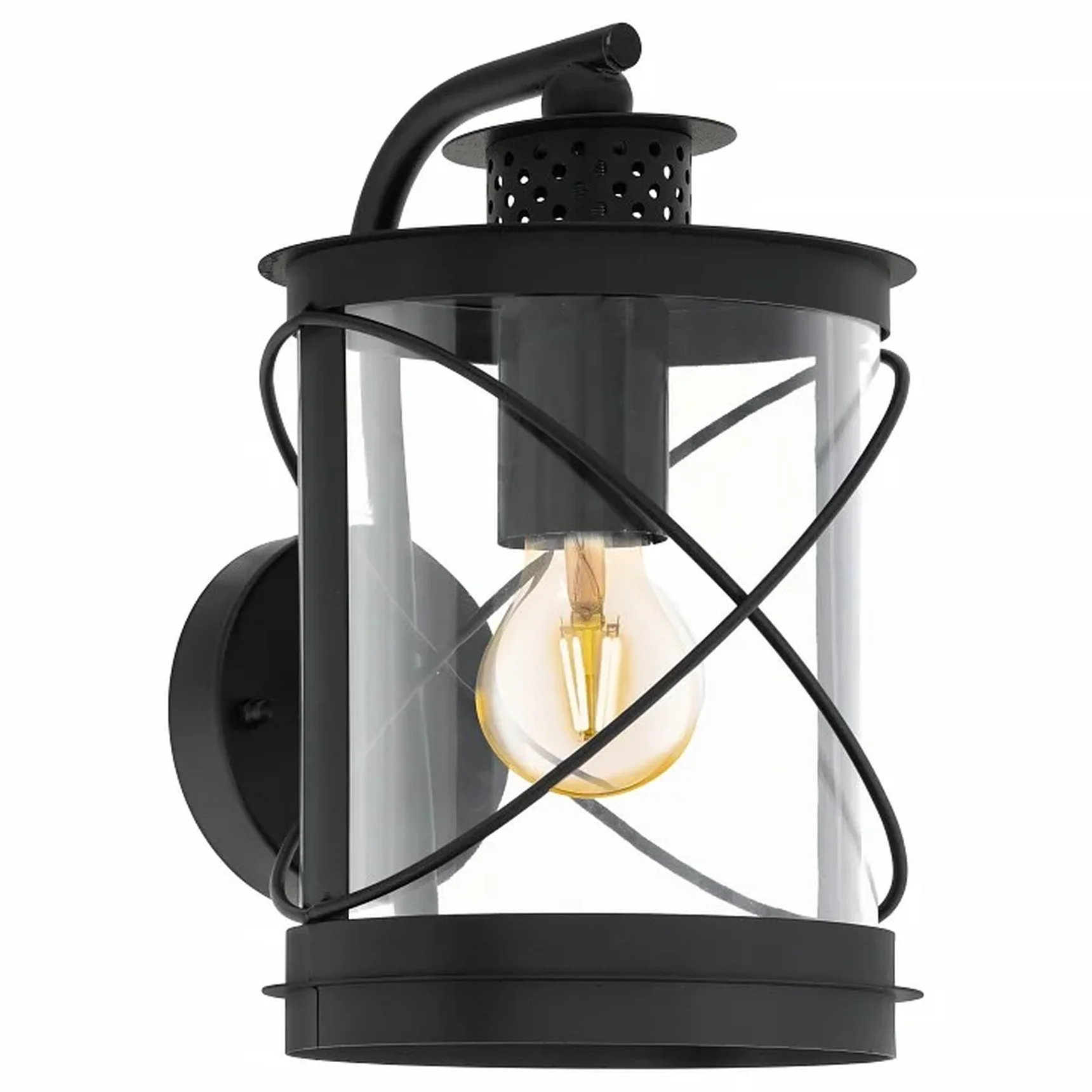 Уличный светильник настенный HILBURN, 1х60W (E27), H280, сталь, черный/пластик, прозрачный