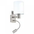 Бра PASTERI cо светод. подсветкой для чтения, 1х40W (E27), 1х3,5W (LED), L150, H380, A195, сталь, никель мат./текстиль, белый