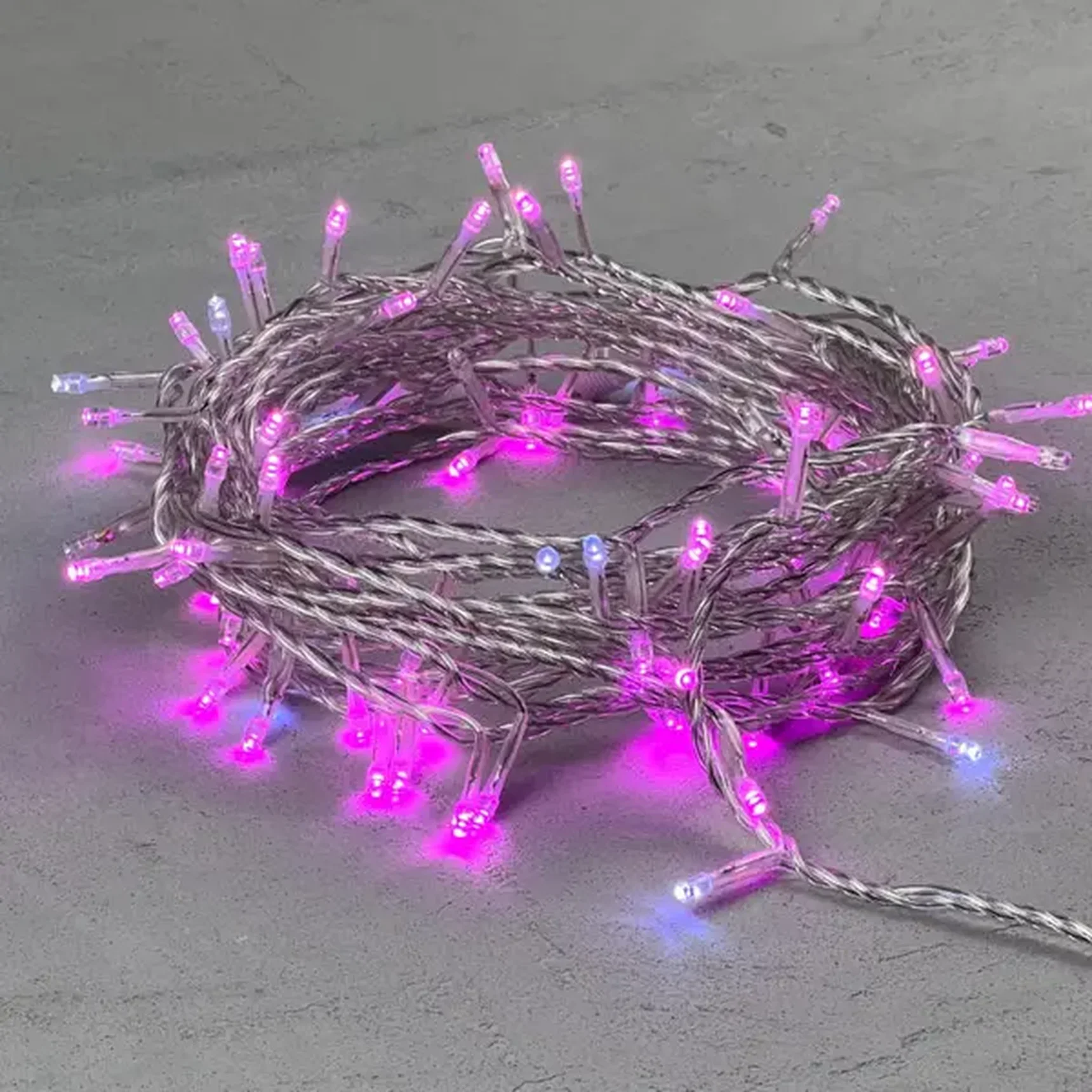 Гирлянда Нить 10м Розовая с Мерцанием Белого Диода 24В, 100 LED, Провод Прозрачный ПВХ, IP54