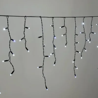 Гирлянда Бахрома 3,1 x 0,5 м Белая с Мерцанием Белого Диода 220В, 120 LED, Провод Черный Каучук 2,3мм, IP65