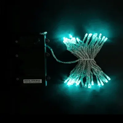 Гирлянда Нить на Батарейках 5м Аква, 50 LED, Провод Прозрачный Силикон, IP65