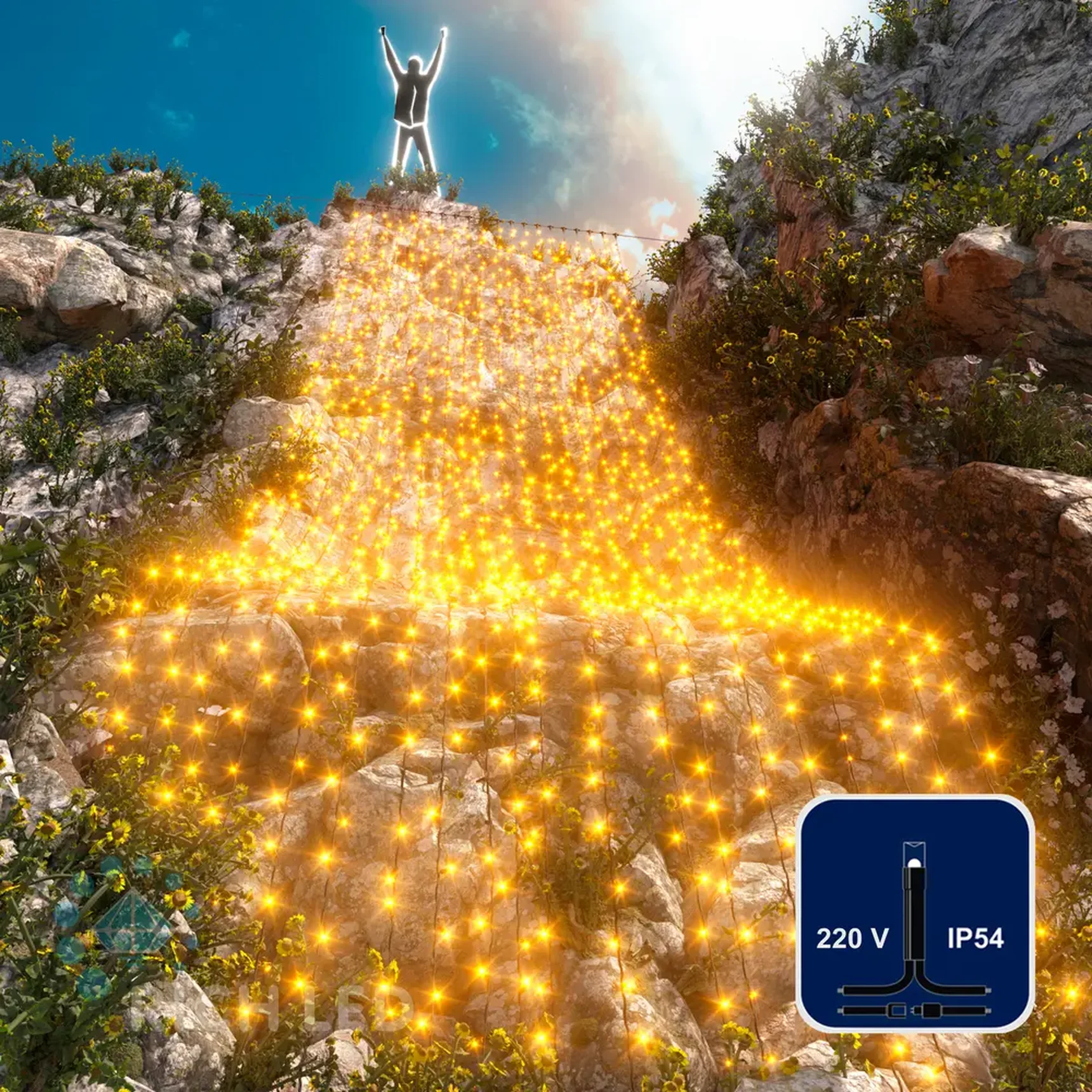 Светодиодная занавеса 1800 LED, 118 Ватт, IP54, для улицы и помещения, провод черный, Свечение: постоянное, RL-C2*9-B/Y