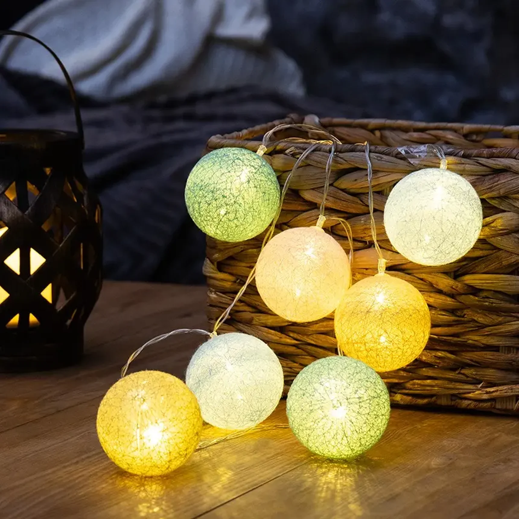 Тайские фонарики Пудра 1,5 м, прозрачный ПВХ, 10 LED, теплый белый, питание 2 х АА (батарейки не в комплекте)