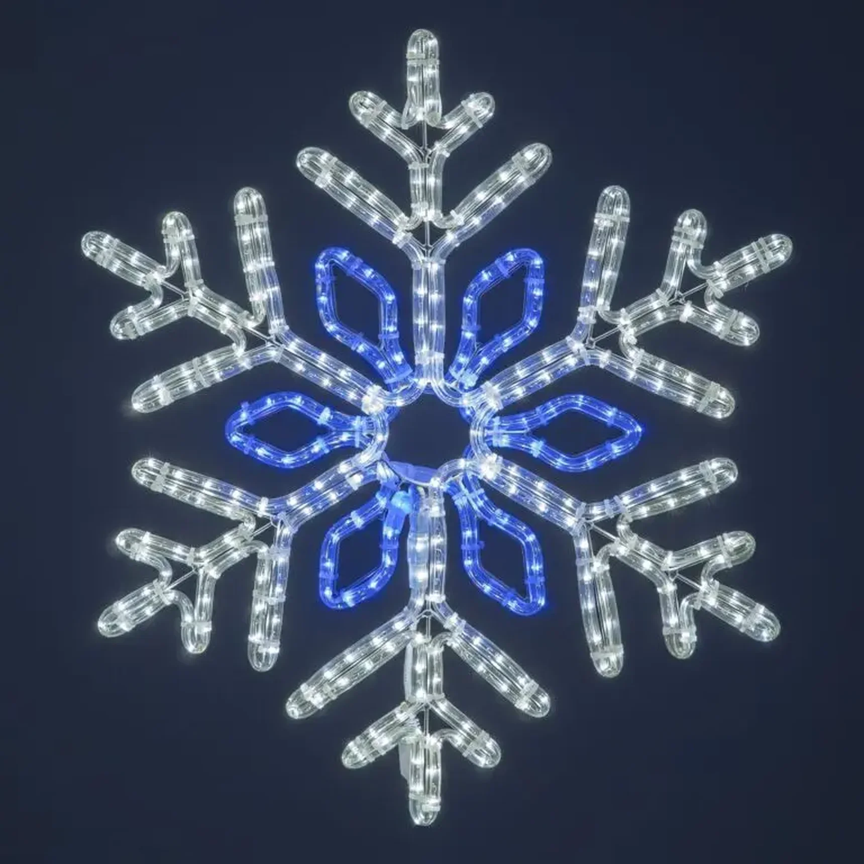 Светодиодная Снежинка "Кристалл" Ø0,7м Бело-синяя, Дюралайт на Металлическом Каркасе, IP54