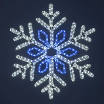 Светодиодная Снежинка "Кристалл" Ø0,7м Бело-синяя, Дюралайт на Металлическом Каркасе, IP54