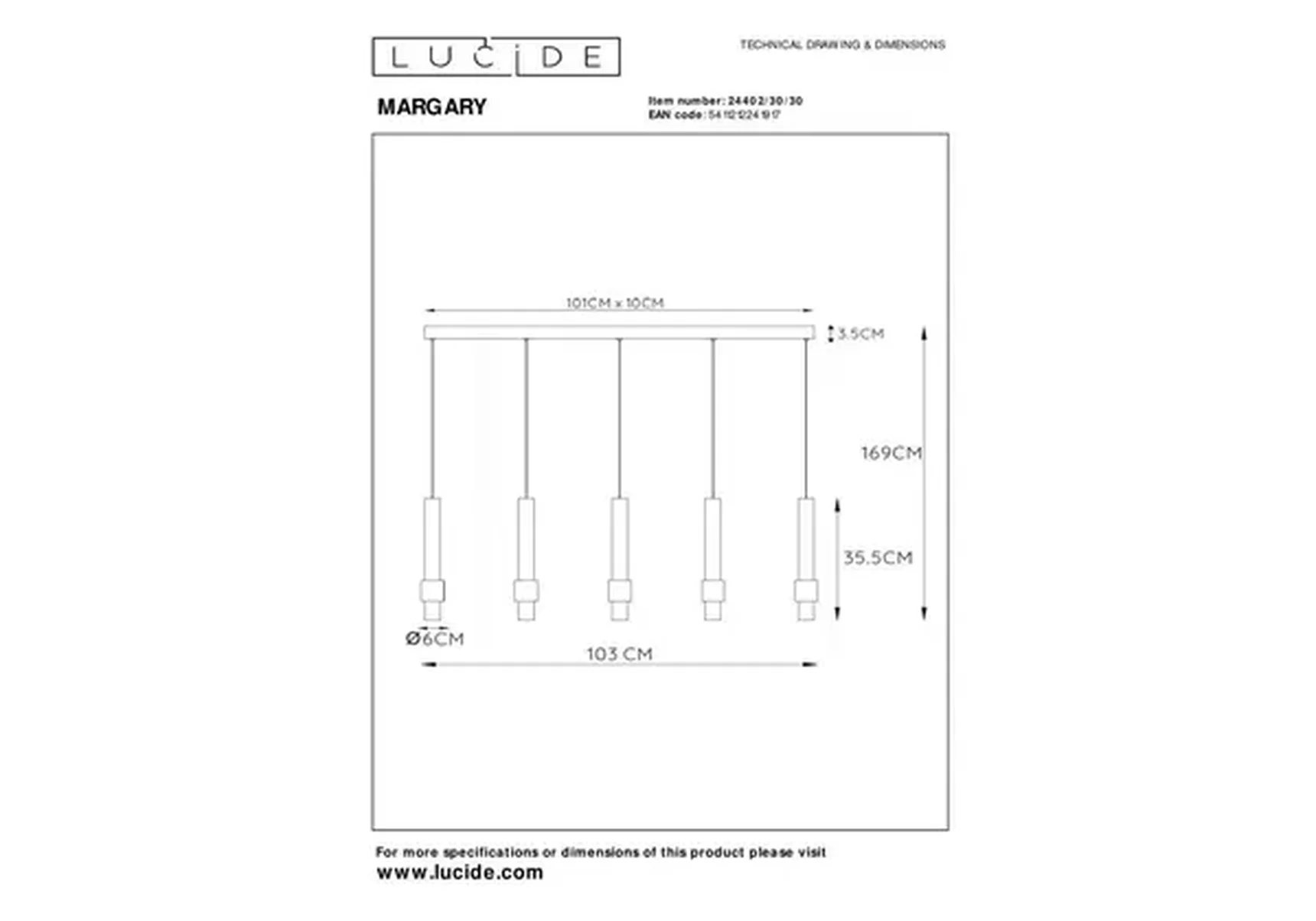 Подвесной светодиодный светильник Lucide Margary 24402/30/30