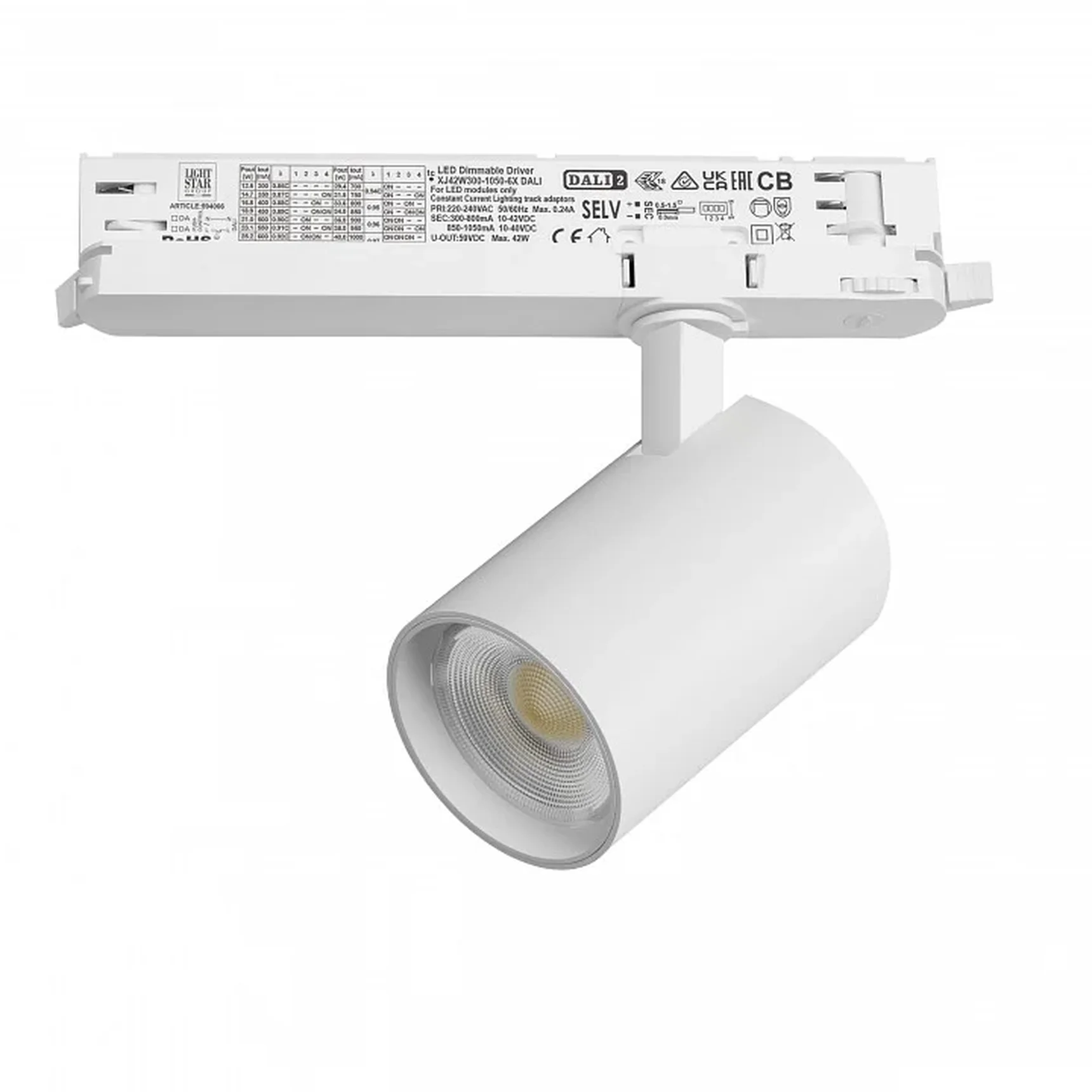 A5246DALI Светильник ALTA BASE для трековой системы Quattro с управлением DALI LED 24W 3040LM 24G БЕЛЫЙ 4000K с адаптером (215246 + 59406
