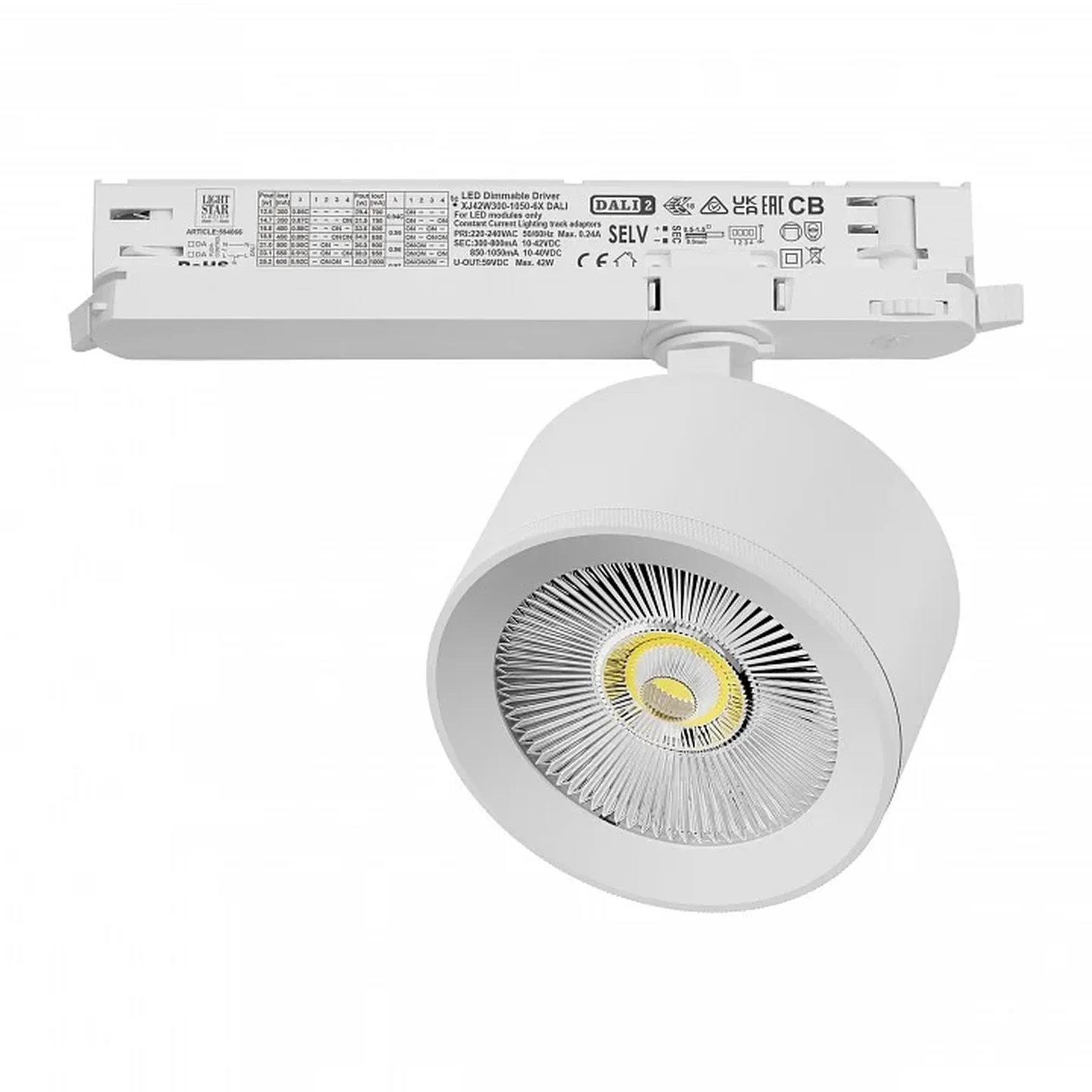 A5536DALI Светильник ALTA PRO для трековой системы Quattro с управлением DALI LED 15W 1700LM 36G БЕЛЫЙ 3000K с адаптером (215536 + 594066