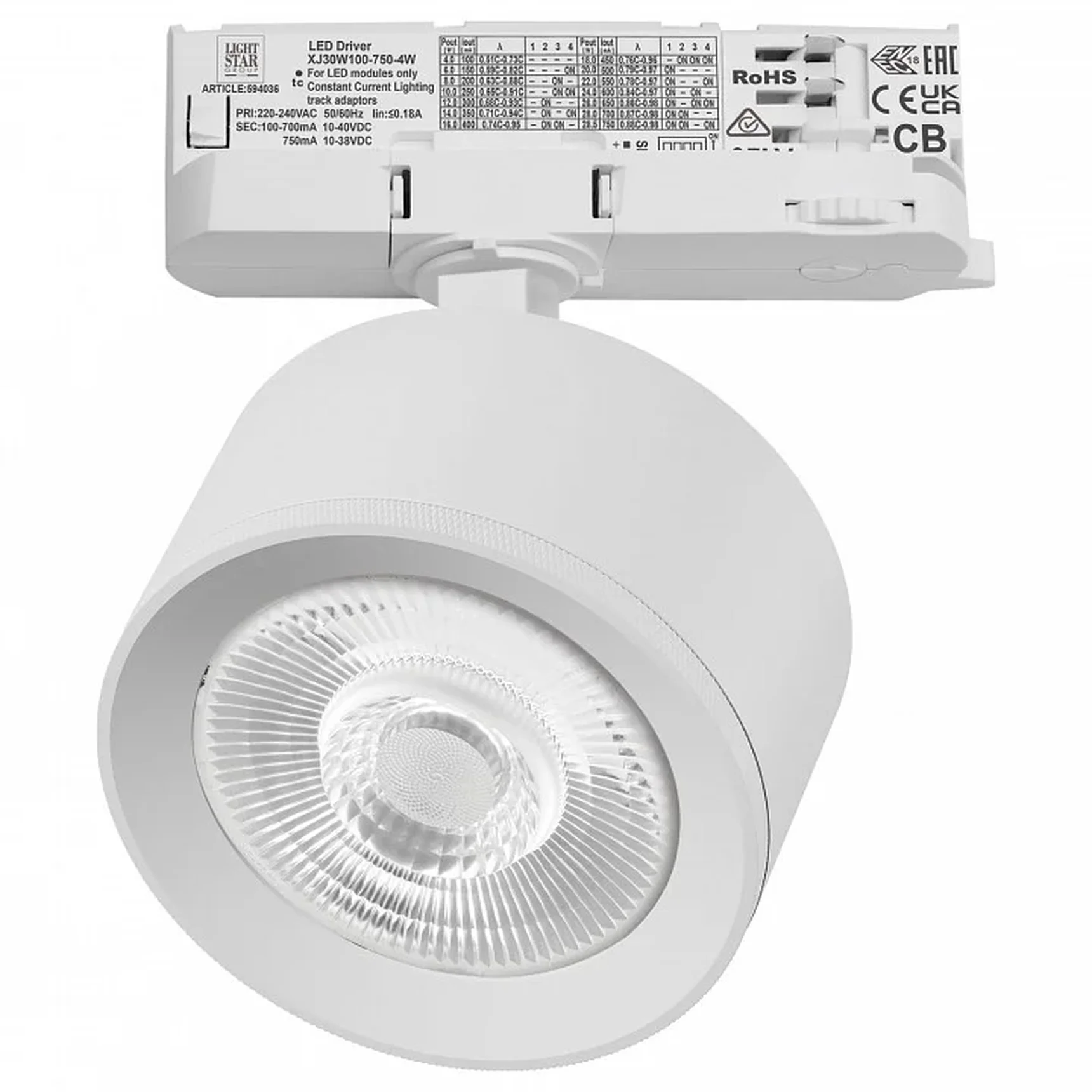 A5536QT60G Светильник ALTA PRO для трековой системы Quattro LED 15W 1700LM 60G БЕЛЫЙ 3000K с адаптером (215536 + 594036 + 215504)