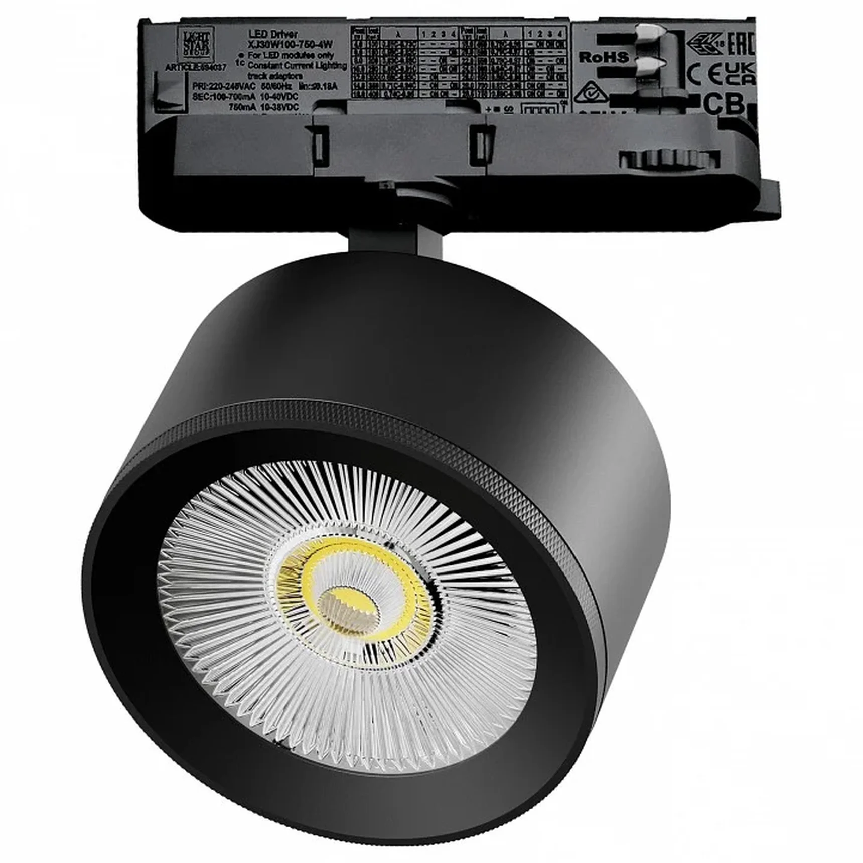 A5537QT Светильник ALTA PRO для трековой системы Quattro LED 15W 1700LM 36G ЧЕРНЫЙ 3000K с адаптером (215537 + 594037)