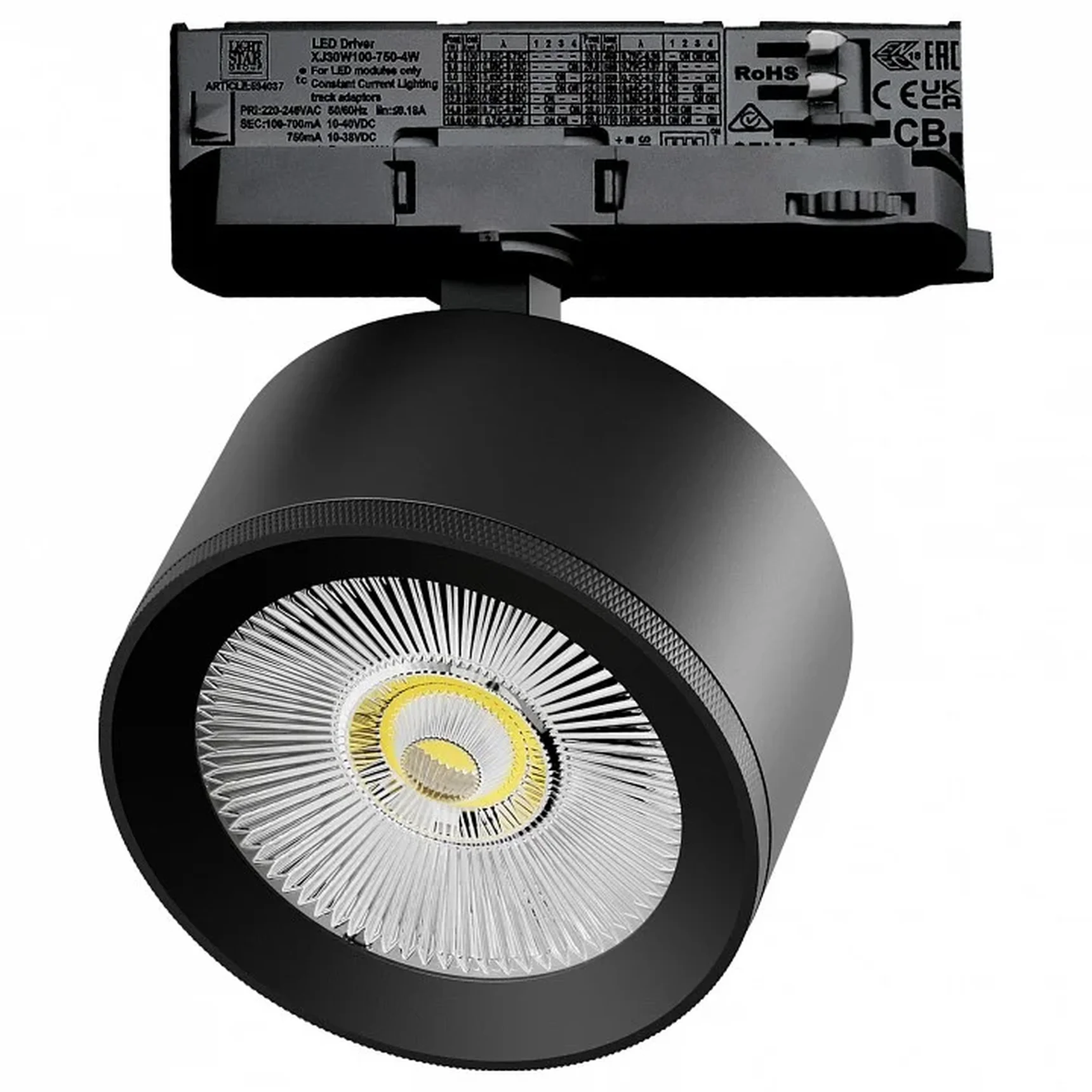 A5547QT Светильник ALTA PRO для трековой системы Quattro LED 15W 1700LM 36G ЧЕРНЫЙ 4000K с адаптером (215547 + 594037)