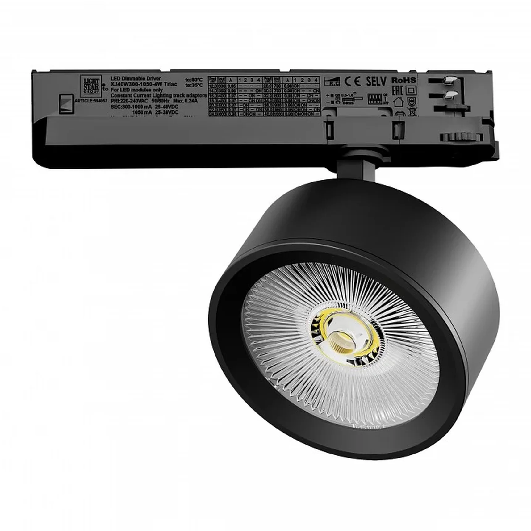 A5647TRIAC Светильник ALTA PRO для трековой системы Quattro с управлением TRIAC LED 30W 3510LM 36G ЧЕРНЫЙ 4000K с адаптером (215647 + 59