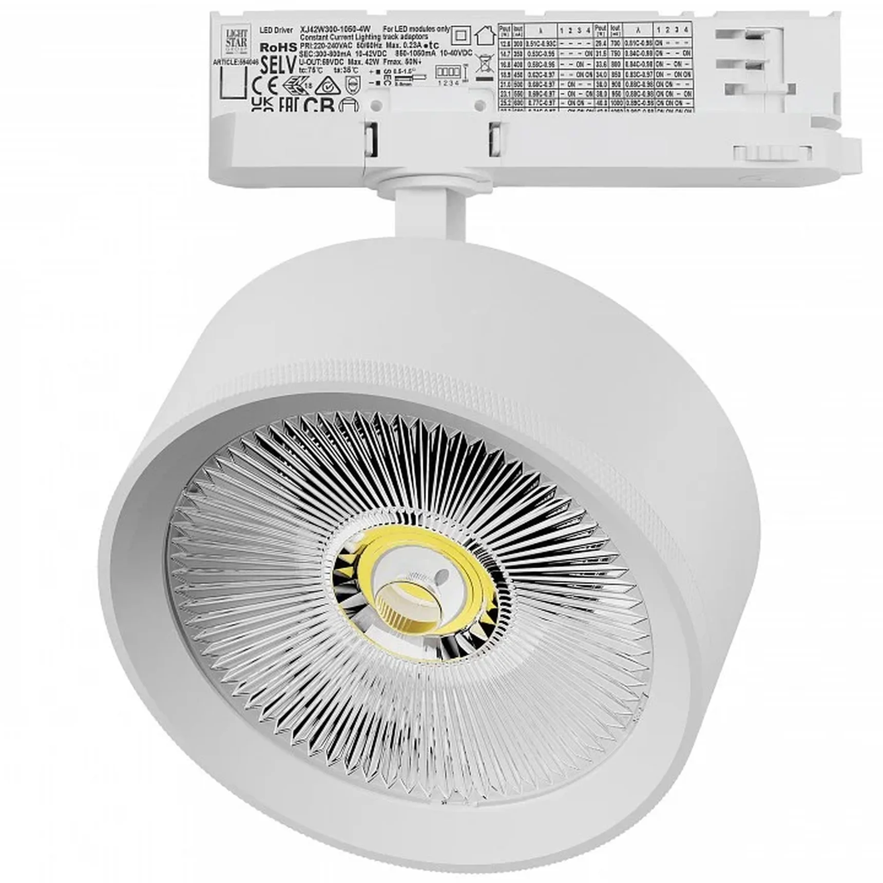 A5736QT Светильник ALTA PRO для трековой системы Quattro LED 35W 3230LM 36G БЕЛЫЙ 3000K с адаптером (215736 + 594046)