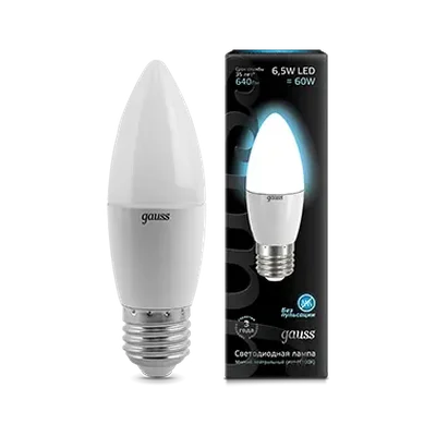 Лампа Gauss Свеча 6.5W 550lm 4100К E27 LED 1/10/101