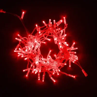 Гирлянда Нить с Колпачком 10м Красная 24В, 100 LED, Провод Прозрачный ПВХ, IP65