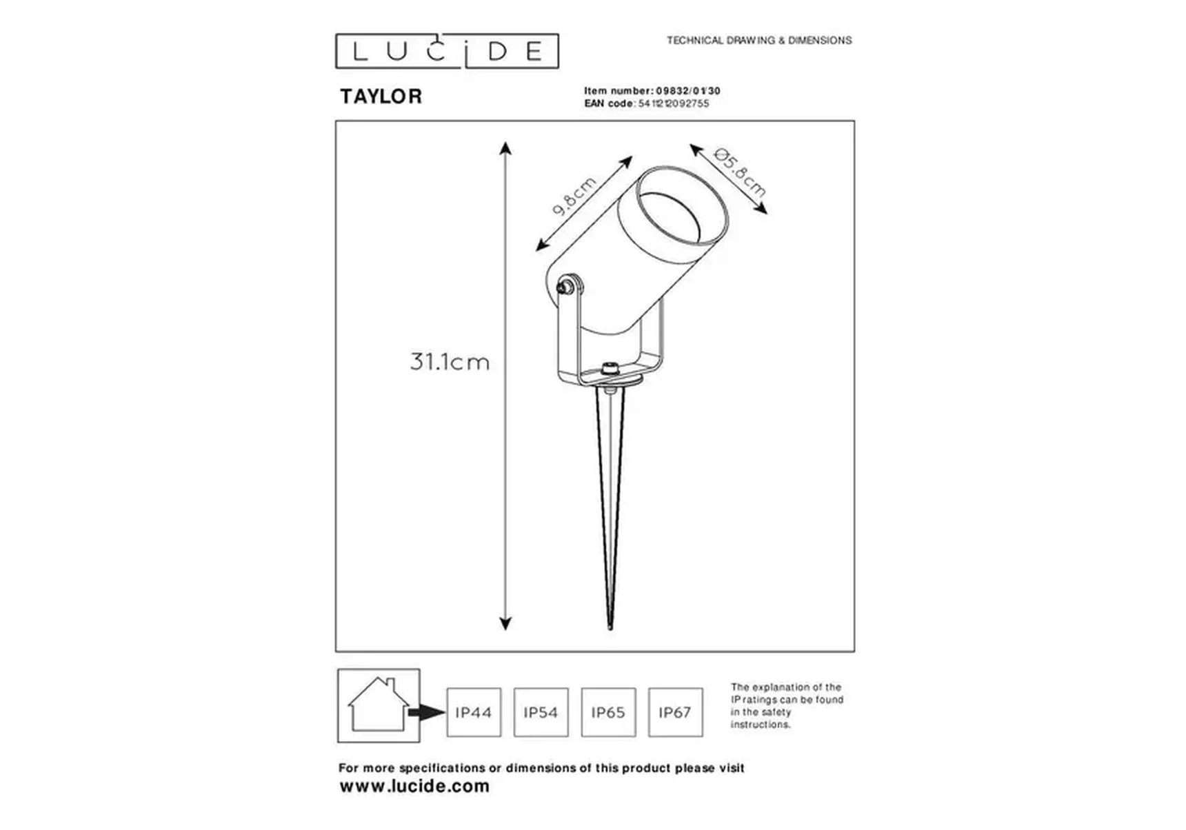 Уличный светильник Lucide Taylor 09832/01/30