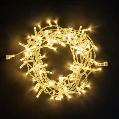 Гирлянда Нить с Колпачком 10м Тепло-Белая 24В, 100 LED, Провод Прозрачный ПВХ, IP65