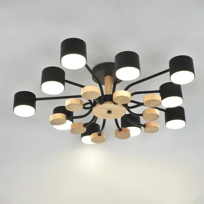 Люстра под лампу GCHL-10GX53-M Черная+Дерево Альберо