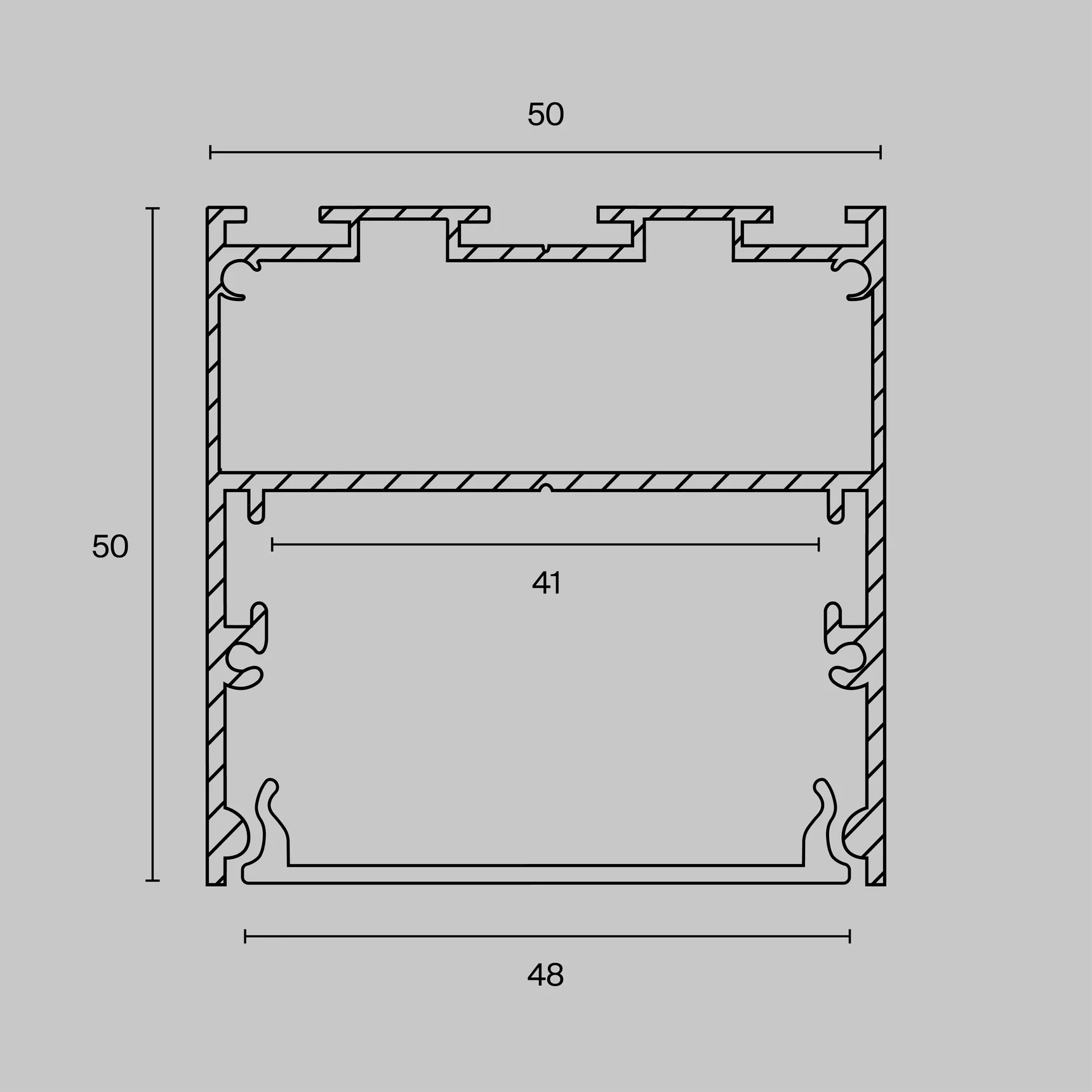 Алюминиевый профиль подвесной -накладной 50x50, ALM-5050-S-2M
