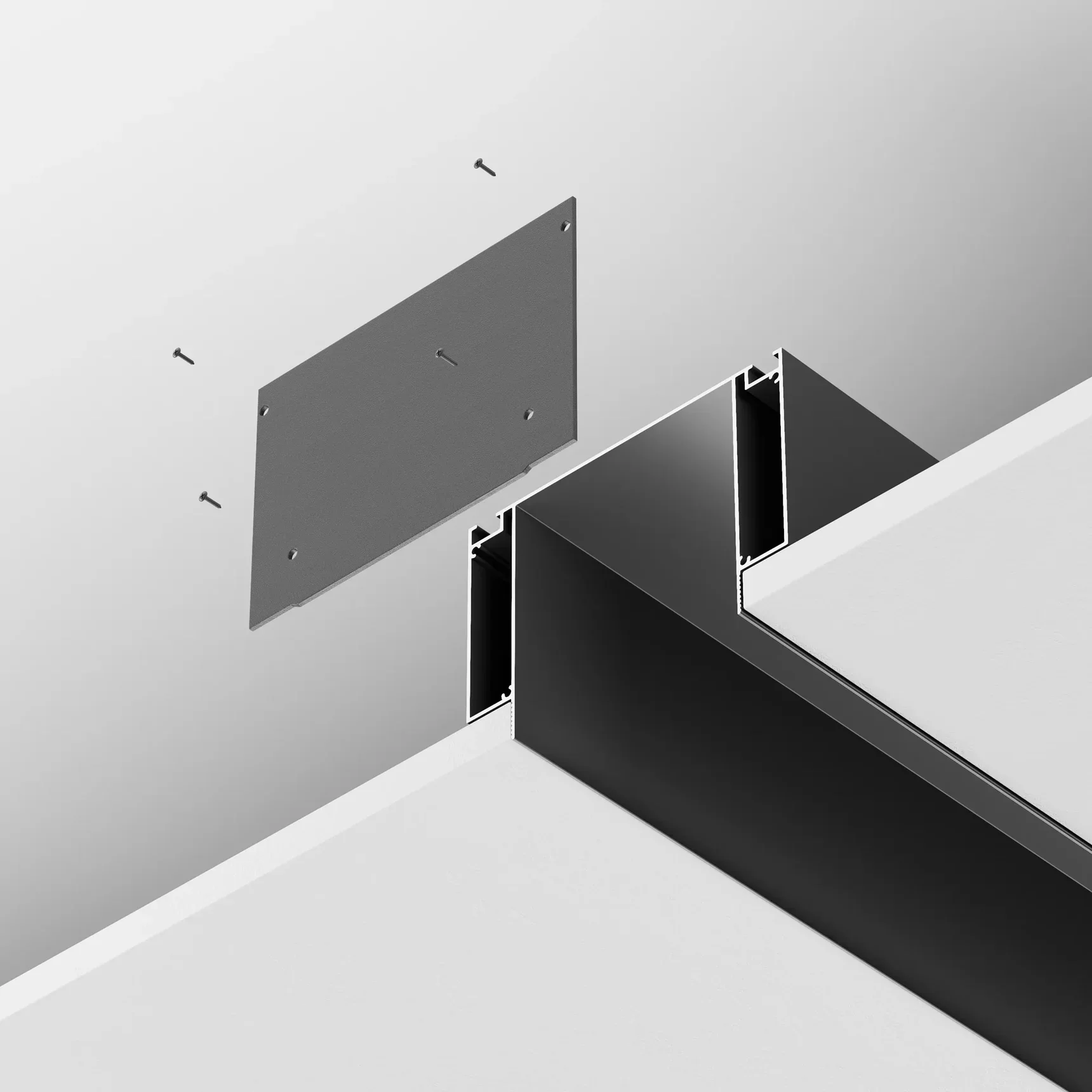 Заглушка декоративная черная - 2шт.+ 8 саморезов для профиля ALM-11681-PL-B-2M
