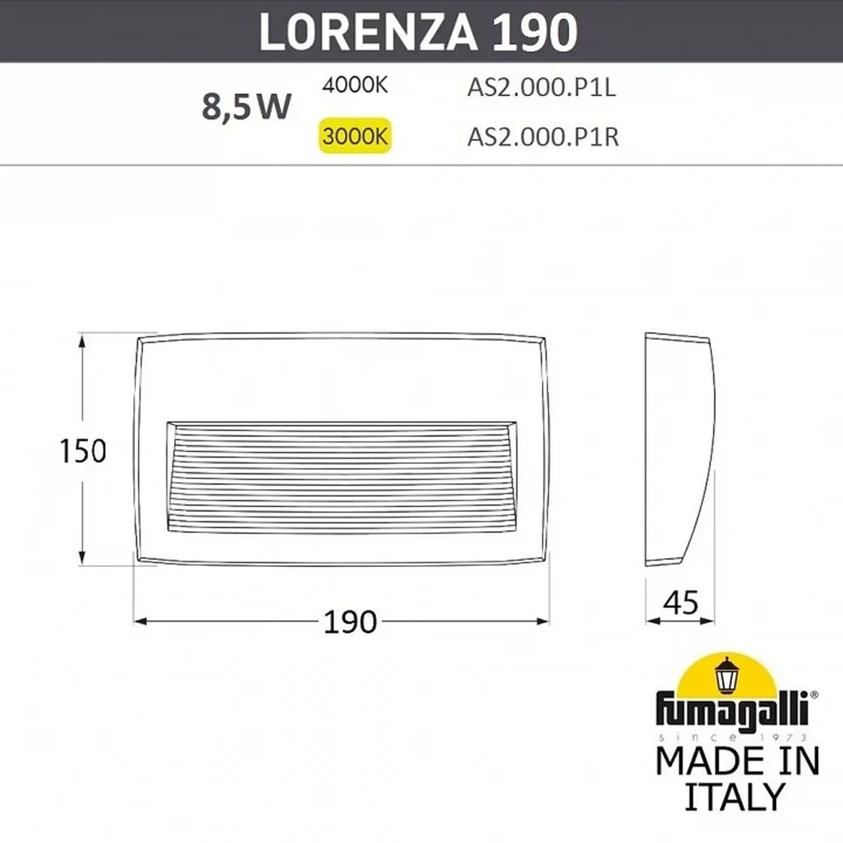 Светильник для подсветки лестниц накладной FUMAGALLI LORENZA 190 AS2.000.000.WXK1L белый