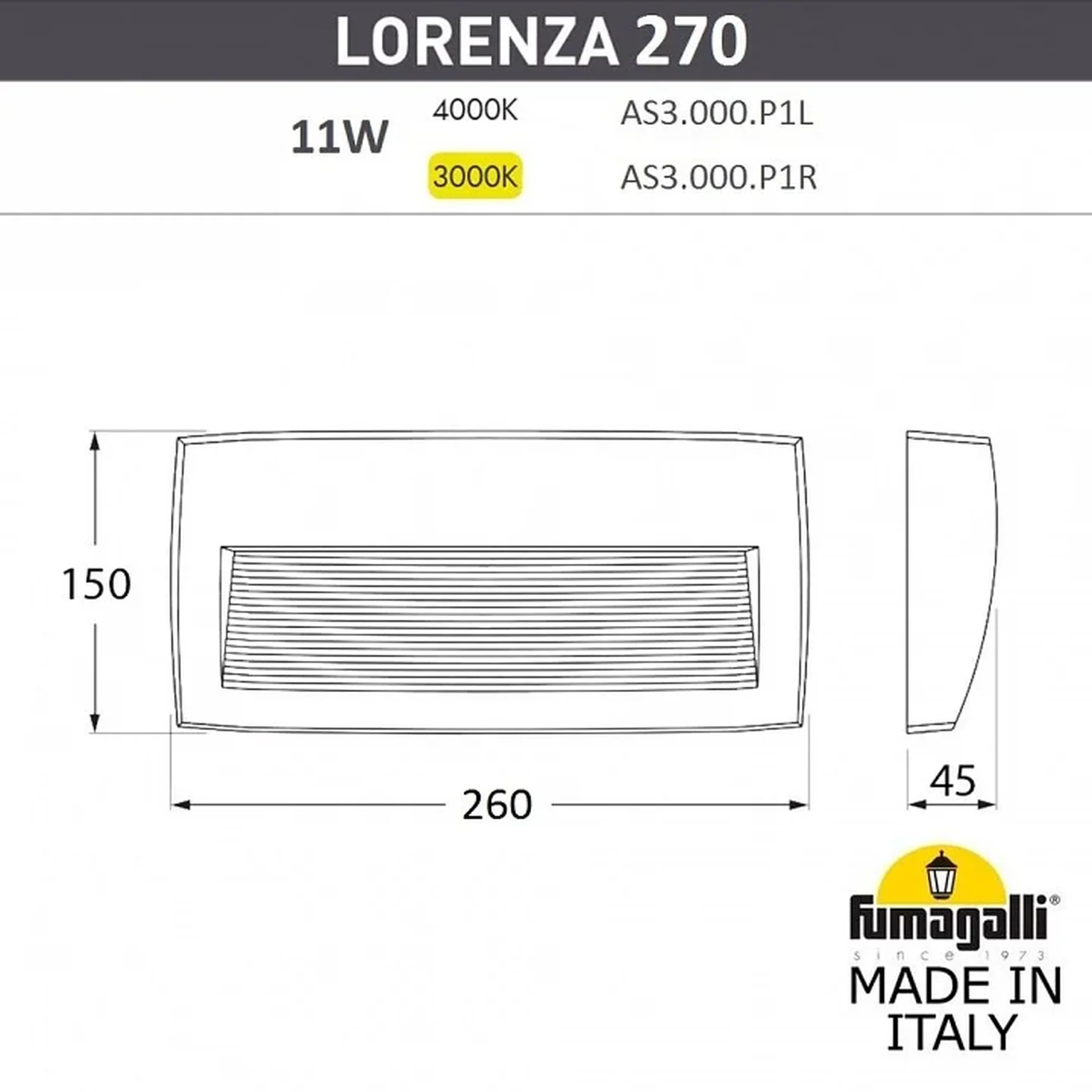 Светильник для подсветки лестниц накладной FUMAGALLI LORENZA 270 AS3.000.000.BXP1L