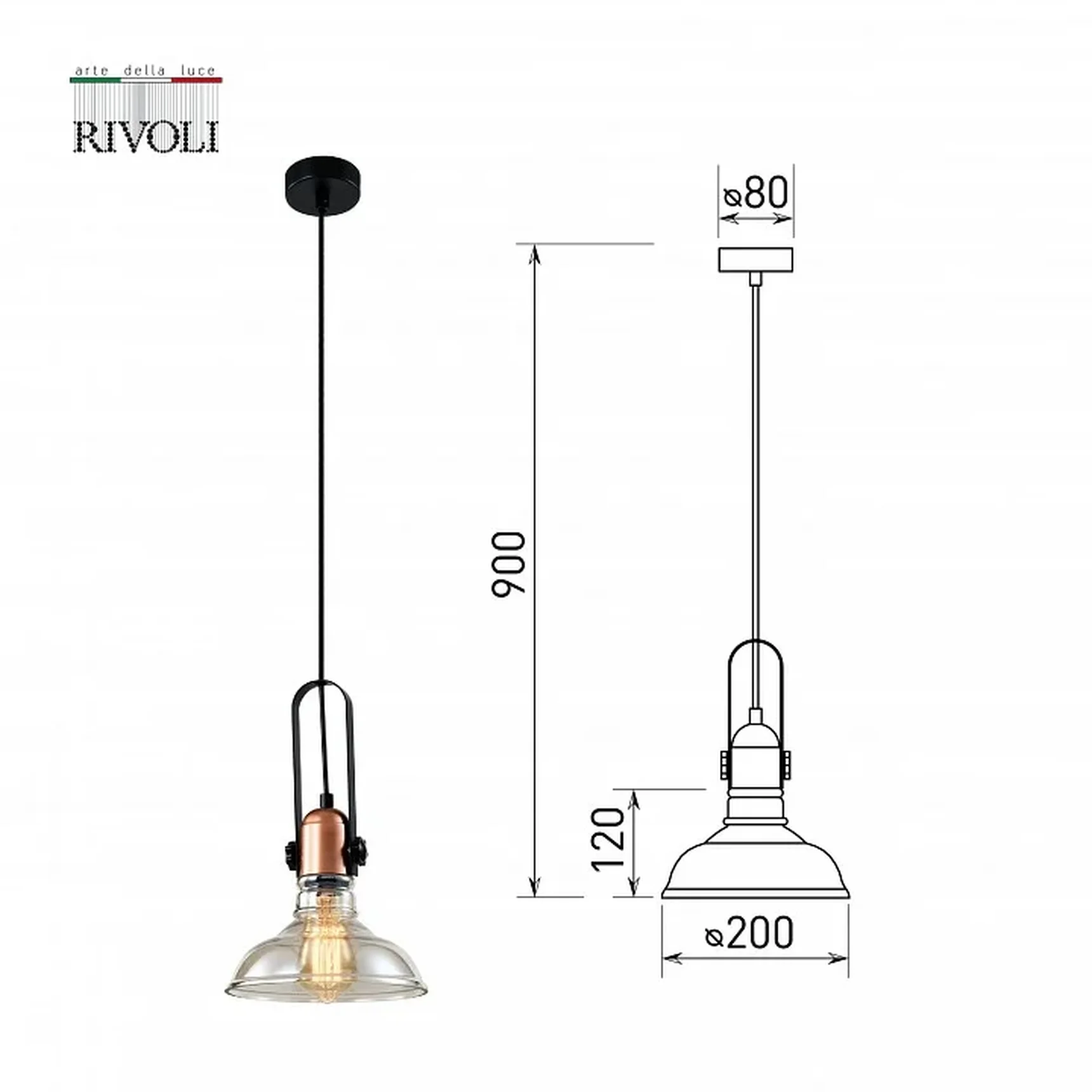 Светильник подвесной (подвес) Rivoli Leila 4093-201 1 х Е27 40 Вт дизайн потолочный