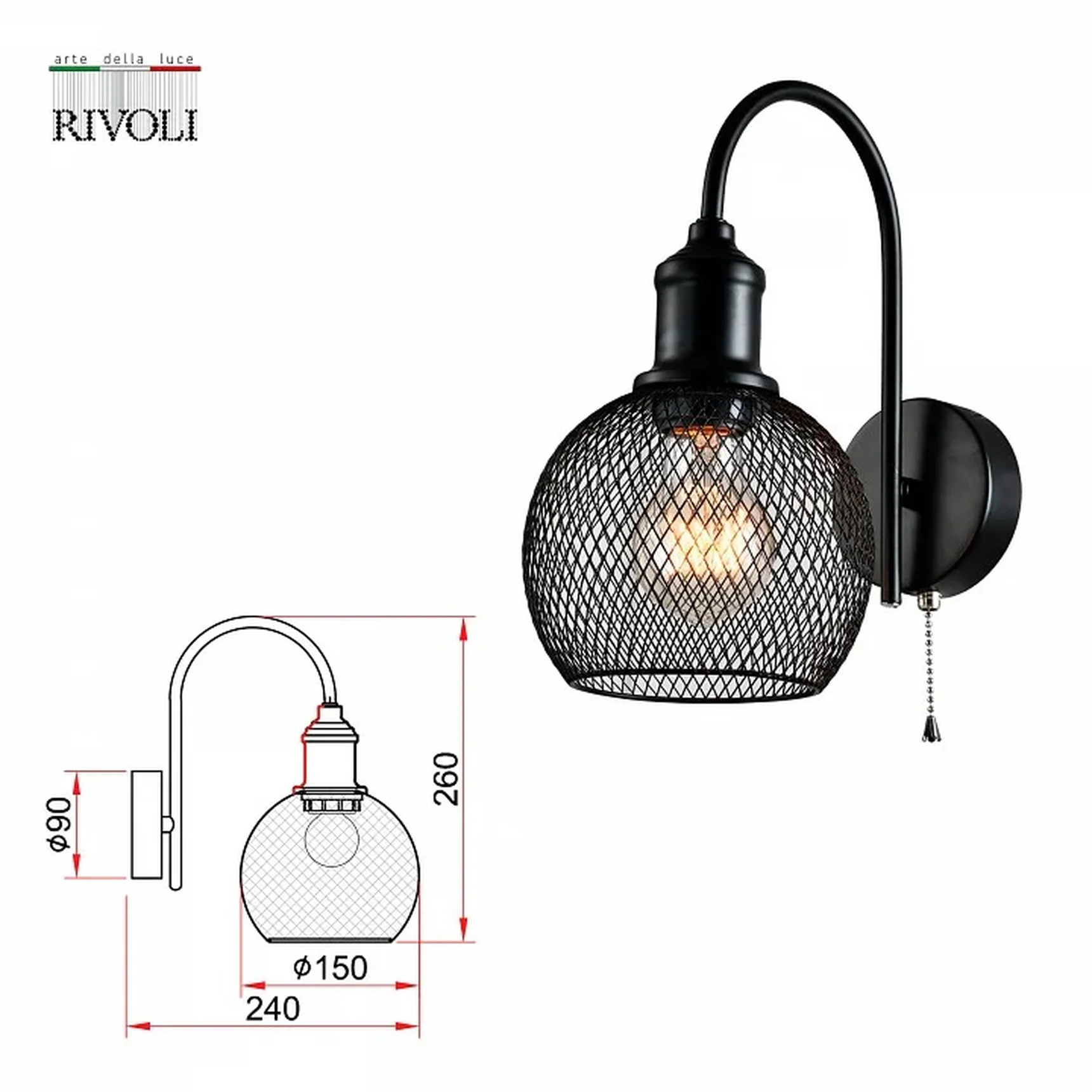 Бра светильник Rivoli Rebeca 5096-401 настенный 1 х Е27 40 Вт лофт - кантри с выключателем