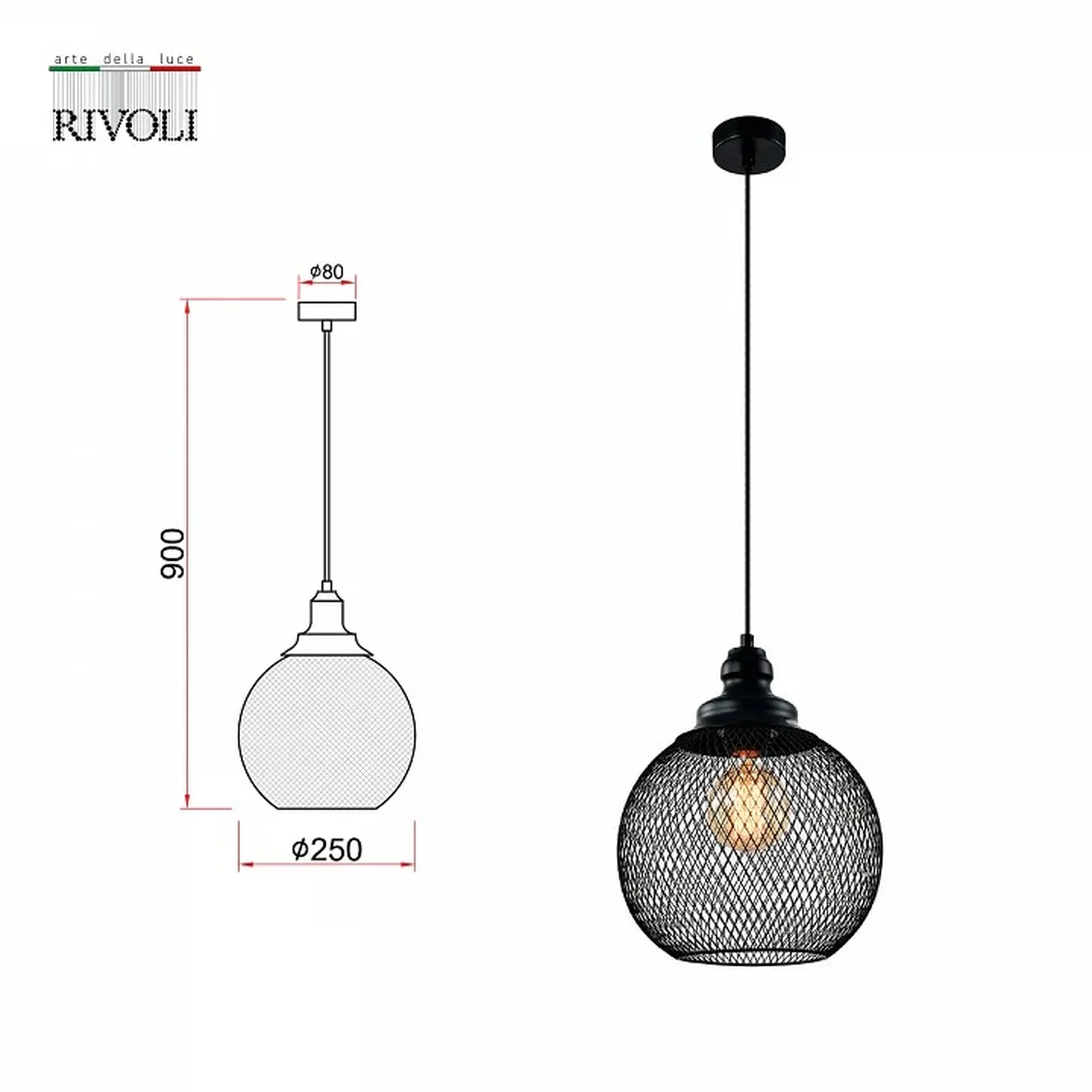 Светильник подвесной (подвес) Rivoli Rebeca 5096-201 1 х Е27 40 Вт лофт - кантри потолочный