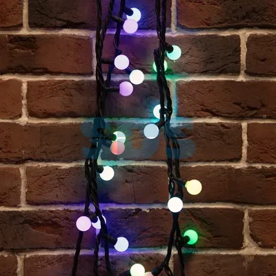 Гирлянда Мультишарики Ø23 мм, 10 м, черный каучук, 80 LED, свечение с динамикой, цвет RGB