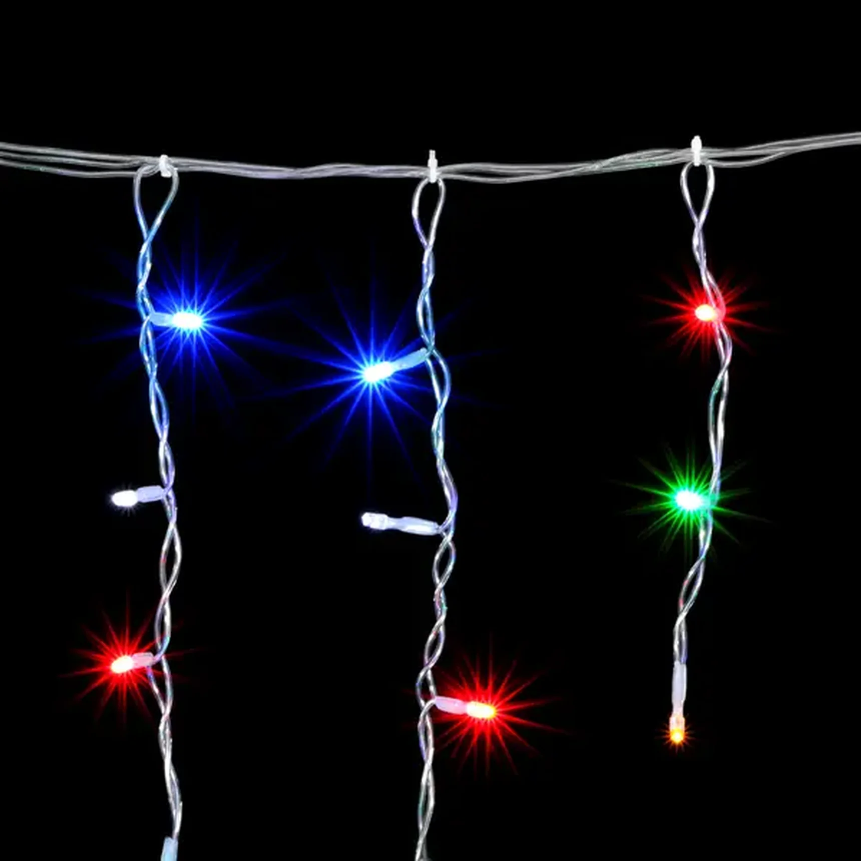 Гирлянда Бахрома 3,1 x 0,5 м Разноцветная с Мерцанием Белого Диода 220В, 150 LED, Провод Прозрачный ПВХ, IP54