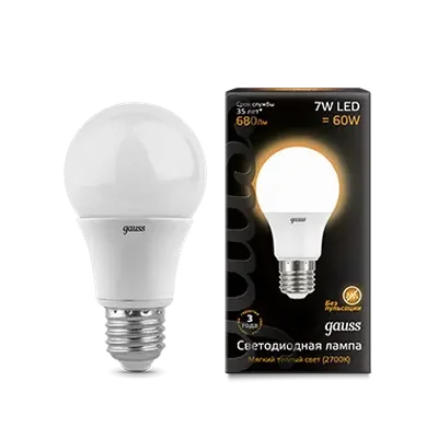 Лампа Gauss A60 7W 680lm 3000K E27 LED 1/10/51