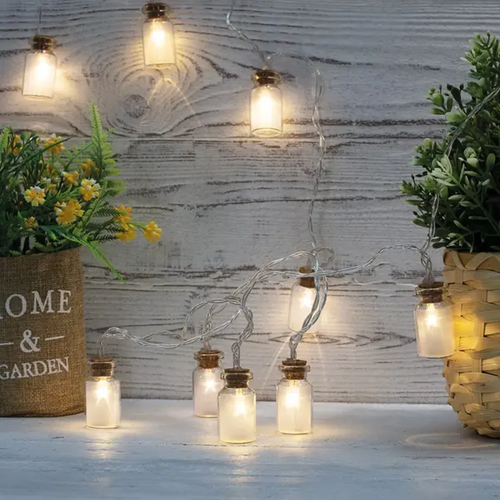 Гирлянда светодиодная Баночки 1,5 м, 10 LED, прозрачный ПВХ, цвет свечения теплый белый, 2 х АА (батарейки не в комплекте) NEON-NIGHT