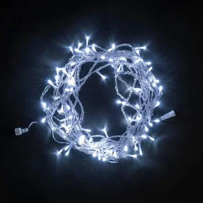 Гирлянда Нить 10м Белая 220В, 100 LED, Провод Прозрачный ПВХ, IP54