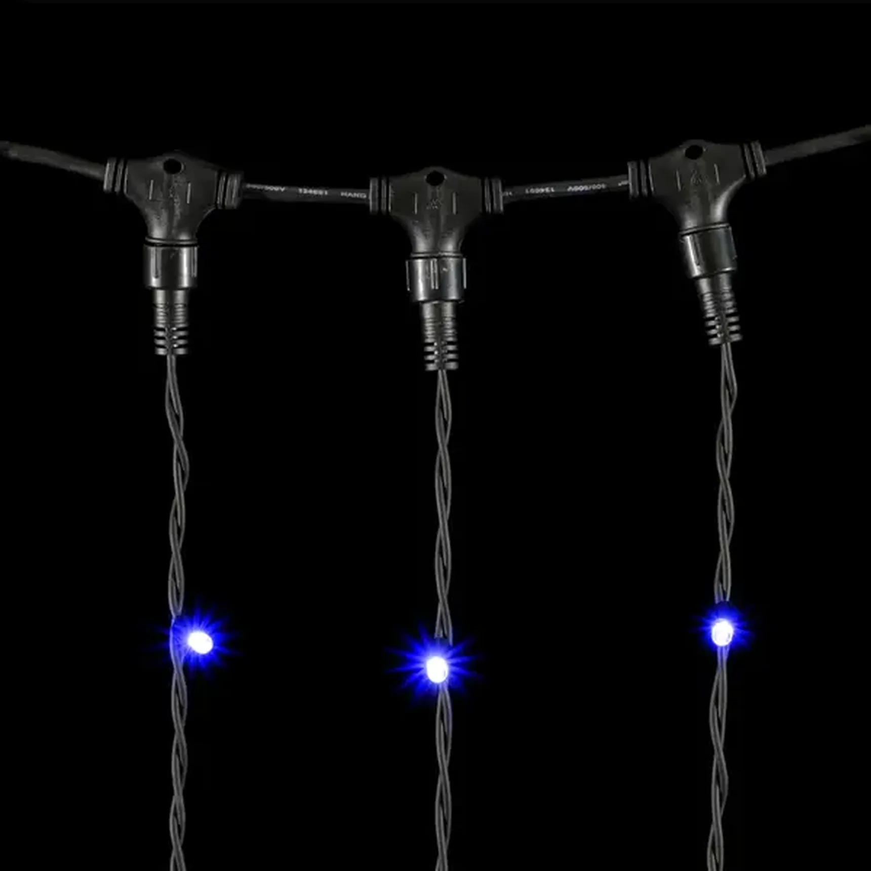 Гирлянда Занавес 2 x 3 м Синий 220В, 600 LED, Провод Черный Каучук, IP54