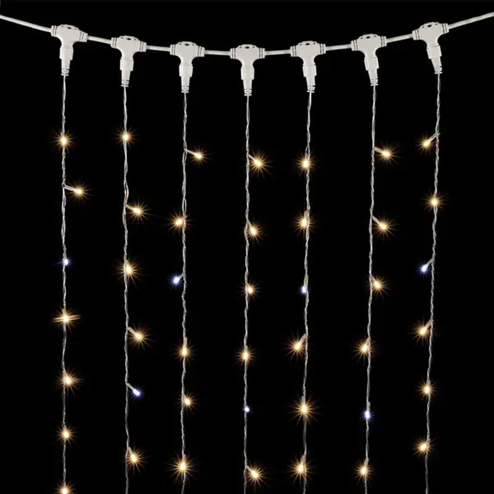 Гирлянда Занавес 2 x 2 м Тепло-Белый с Мерцанием Белого Диода 220В, 400 LED, Провод Прозрачный ПВХ, IP54