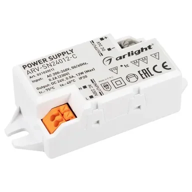 Блок питания ARV-SN24012-C (24V, 0.5A, 12W) (Arlight, IP20 Пластик, 3 года)