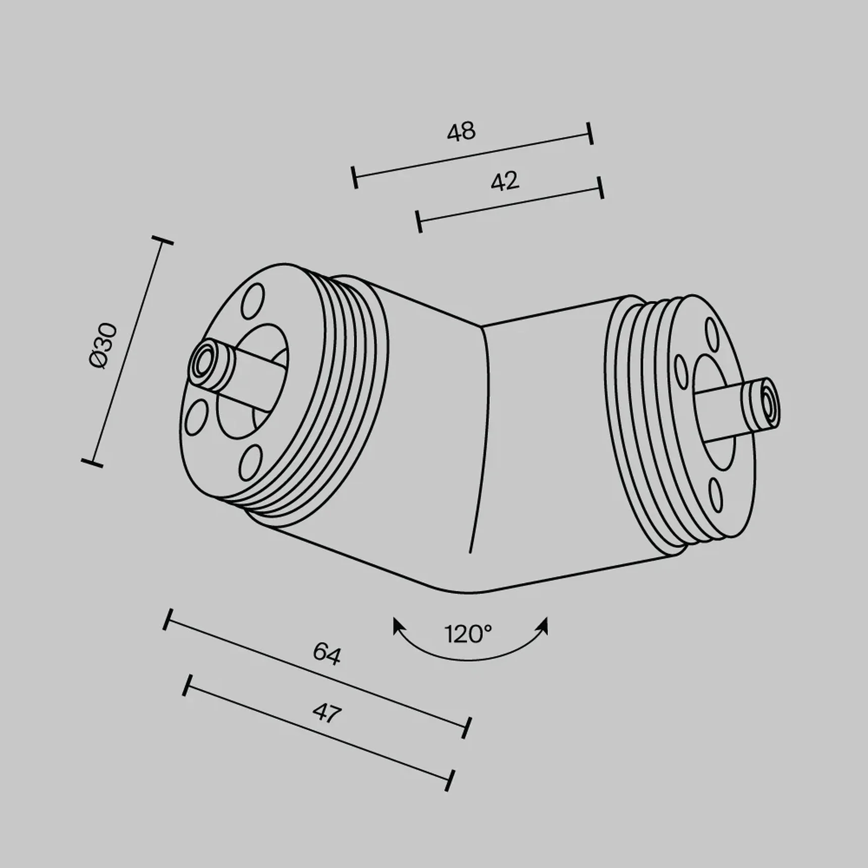 Угловой коннектор 120° для системы Shelf без ввода питания, CA018LWC-B