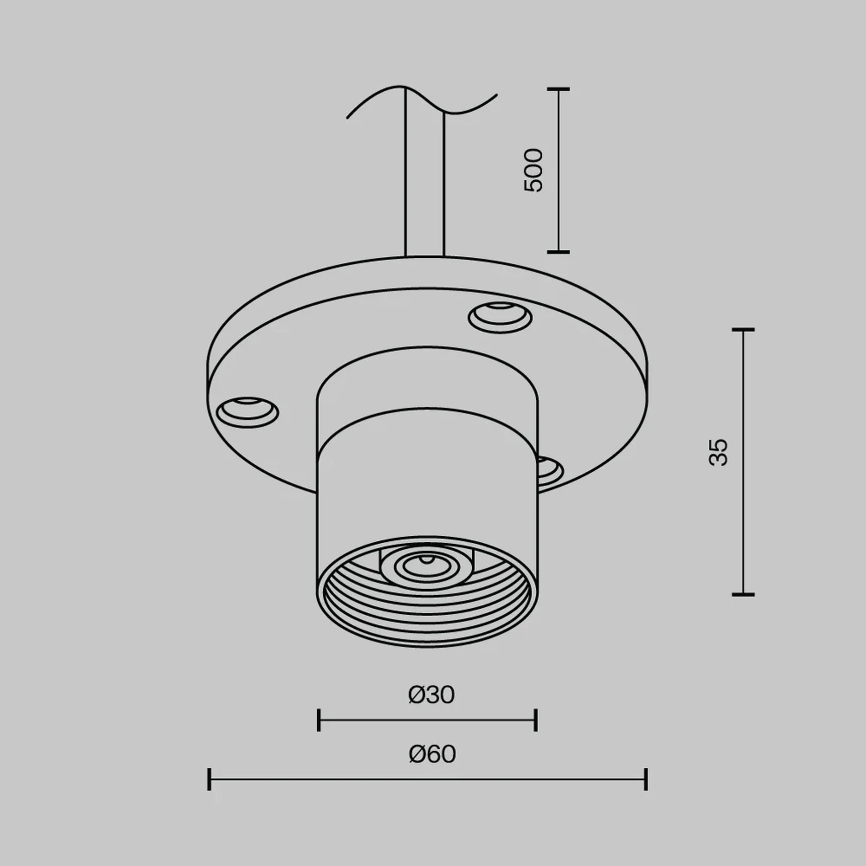 Основание для накладного монтажа системы Shelf с внутренней резьбой с вводом питания, CA023BI-P-B