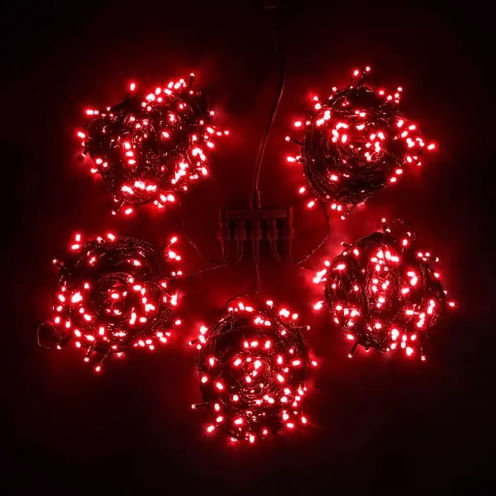 Комплект 5 Красных Нитей по 20м с Мерцанием, 1000 LED, Провод Черный ПВХ, IP54