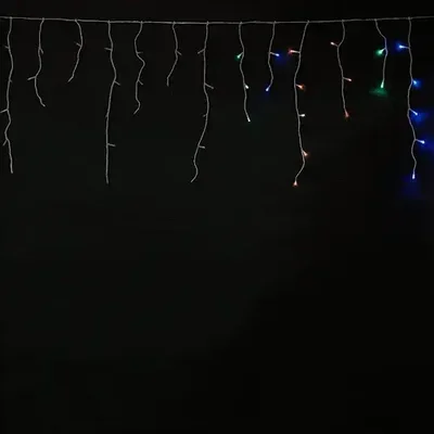 Гирлянда Бахрома на Батарейках с Таймером 3 х 0,5 м Разноцветная, 100 LED, Провод Прозрачный Силикон, IP65
