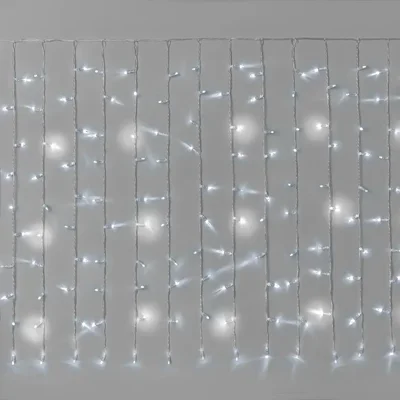 Гирлянда Занавес INOXHUB 2х1м Облегчённый, мерцающий, 200 LED, 220В, IP65, прозрачный провод, БЕЛЫЙ