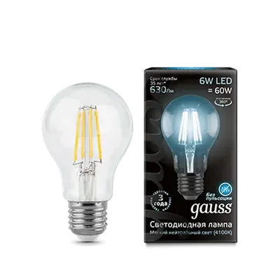 Gauss LED Filament A60 E27 6W 4100К 1/10/51