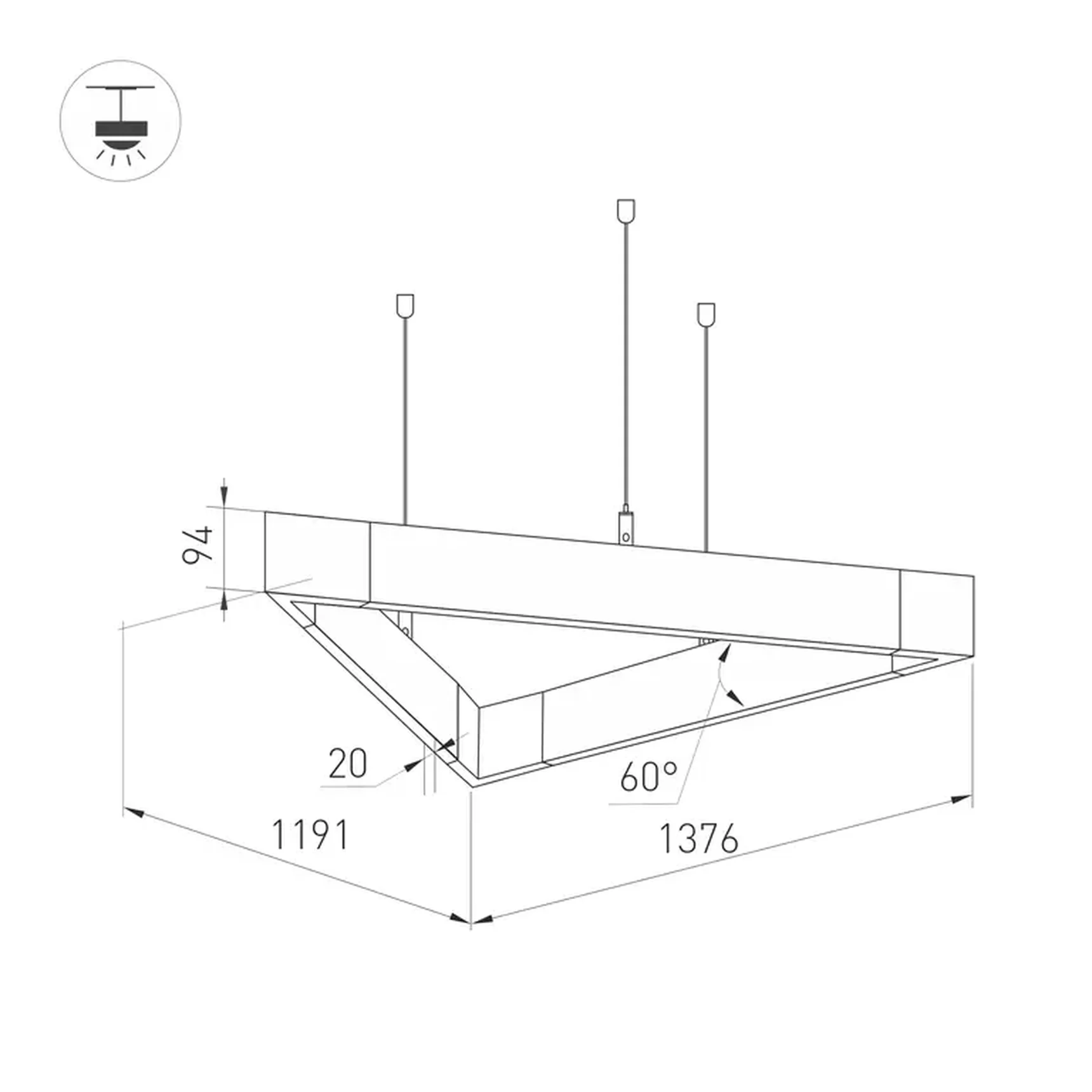 Светильник ALT-LINEAIR-TRIANGLE-FLAT-UPDOWN-DIM-1375-130W Day4000 (BK, 100 deg, 230V) (Arlight, IP20 Металл, 3 года)