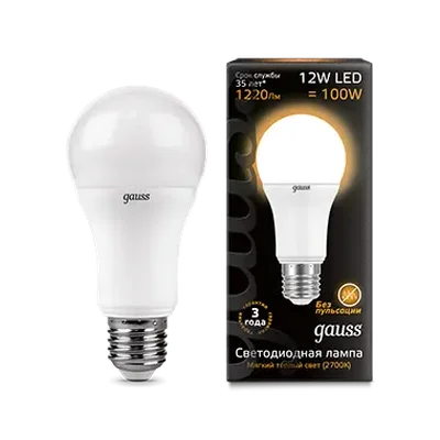 Лампа Gauss A60 12W 1150lm 3000K E27 LED 1/10/51
