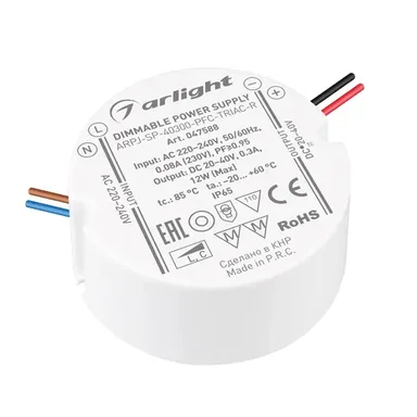 Блок питания ARPJ-SP-40300-PFC-TRIAC-R (12W, 20-40V, 300mA) (Arlight, IP65 Пластик, 5 лет)